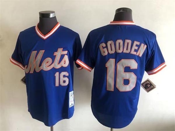 Men's New York Mets #16 Dwight Gooden Throwback Blue Pullover Jersey