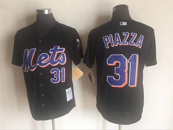 Men's New York Mets #31 Mike Piazza Throwback Black Jersey