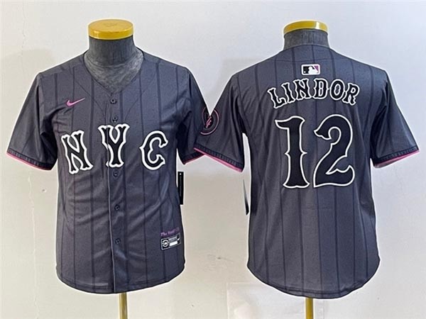 Youth New York Mets #12 Francisco Lindor Graphite 2024 City Connect Limited Jersey