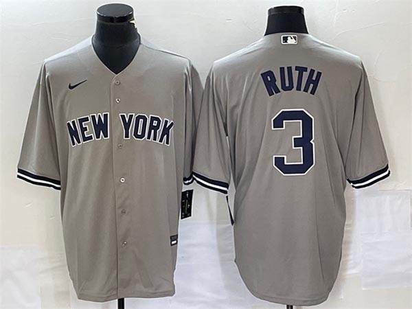 Men's New York Yankees #3 Babe Ruth Gray Cool Base Stitched Baseball Jersey