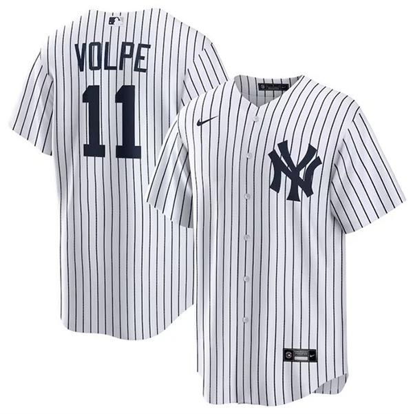 Men's New York Yankees #11 Anthony Volpe White Cool Base Stitched Baseball Jersey