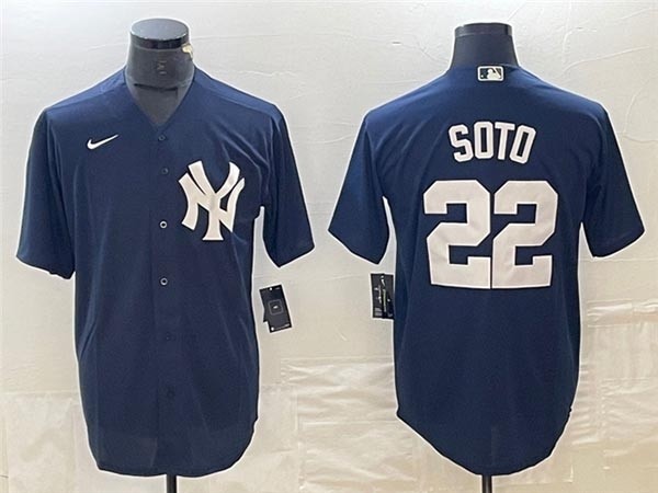 Men's New York Yankees #22 Juan Soto Navy Cool Base Jersey