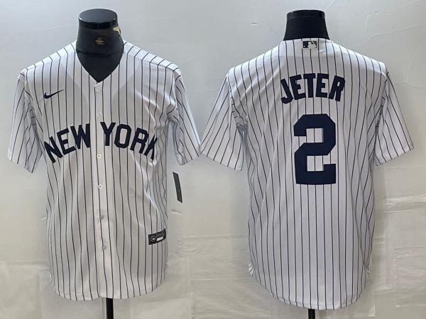 Men's New York Yankees #2 Derek Jeter White Fashion Jersey