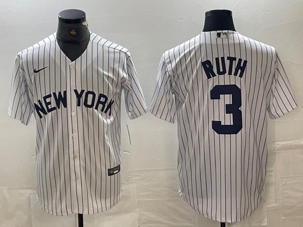 Men's New York Yankees #3 Babe Ruth White Fashion Jersey