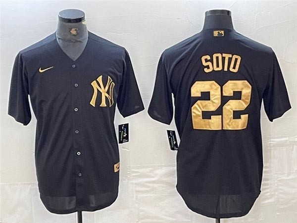 Men's New York Yankees #22 Juan Soto Black Gold Jersey