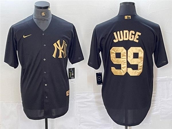 Men's New York Yankees #99 Aaron Judge Black Gold Jersey