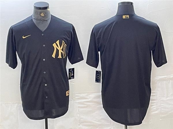 Men's New York Yankees Blank Black Gold Team Jersey