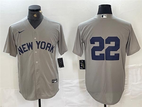 Men's New York Yankees #22 Juan Soto Gray without Name Away Limited Jersey