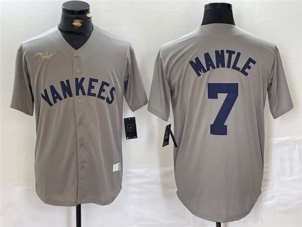 Men's New York Yankees #7 Mickey Mantle Gray Cooperstown Collection Jersey