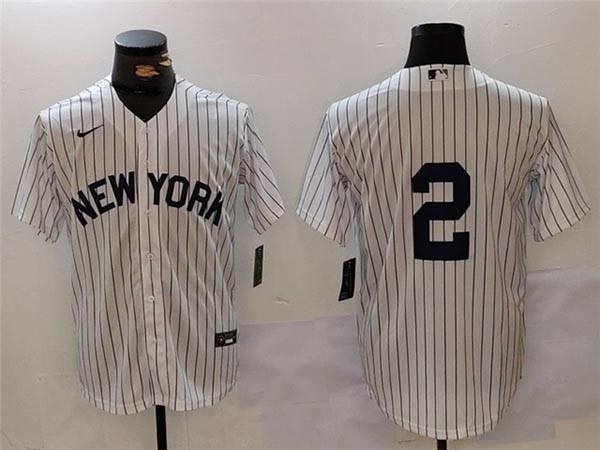 Men's New York Yankees #2 Derek Jeter White Fashion without name Jersey