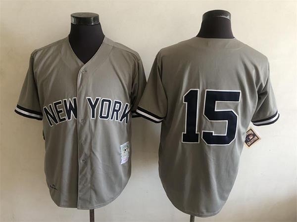 Men's New York Yankees #15 Thurman Munson Throwback Gray Jersey