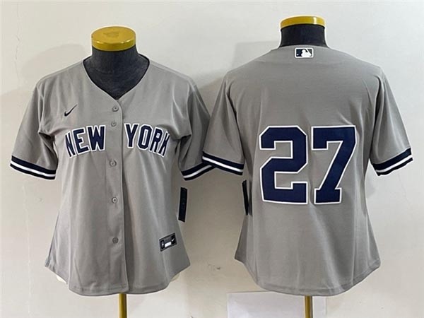 Women's New York Yankees #27 Giancarlo Stanton Gray Without Name Cool Base Jersey