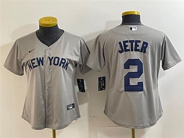 Women's New York Yankees #2 Derek Jeter Gray Away Limited Jersey