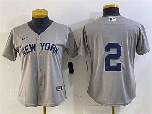 Women's New York Yankees #2 Derek Jeter Gray without Name Away Limited Jersey