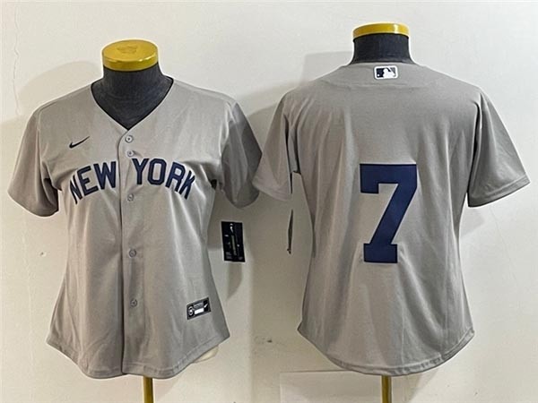 Women's New York Yankees #7 Mickey Mantle Gray without Name Away Limited Jersey