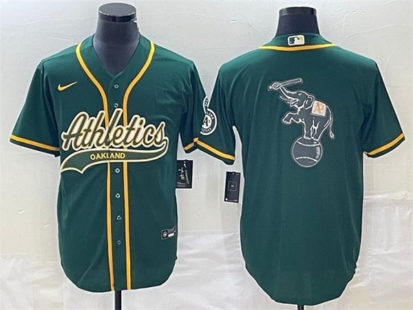 Men's Oakland Athletics Green Team Big Elephant Logo Cool Base Stitched Baseball Jersey