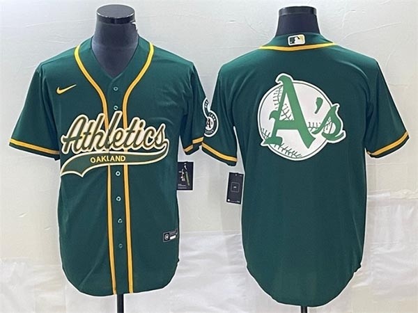 Men's Oakland Athletics Green Team Big Logo Cool Base Stitched Baseball Jersey