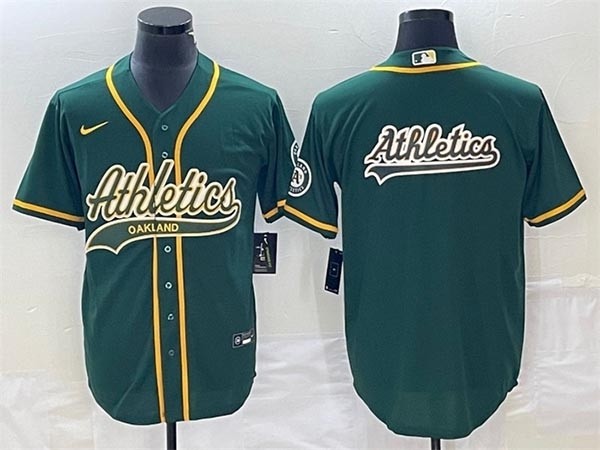 Men's Oakland Athletics Green Team Logo Cool Base Stitched Baseball Jersey