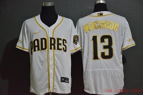 MLB San Diego Padres #13 Manny Machado White Gold 2020 Nike Flexbase Jerseys