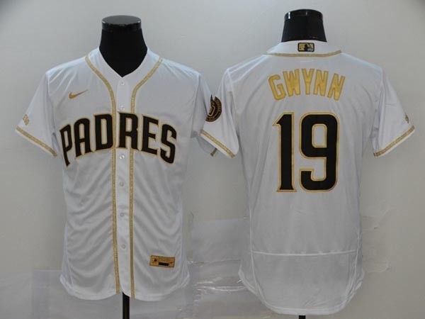 MLB San Diego Padres #19 Tony Gwynn White Gold 2020 Nike Flexbase Jerseys