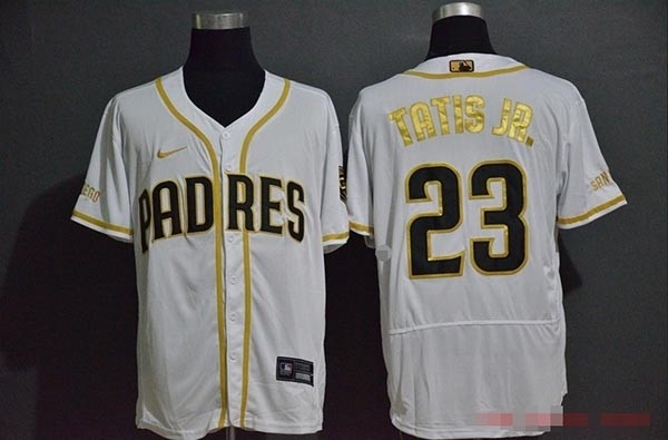 MLB San Diego Padres #23 Fernando Tatis Jr. White Gold 2020 Nike Flexbase Jerseys