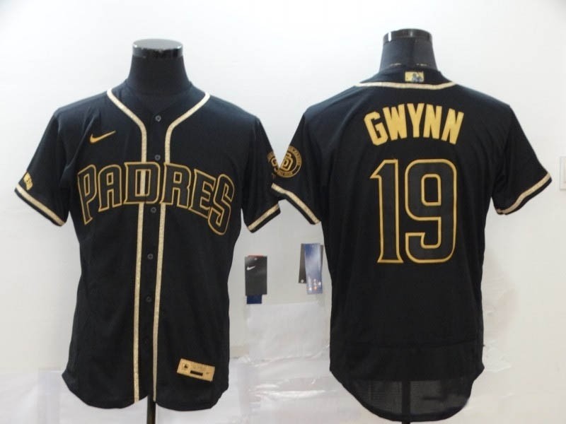 MLB San Diego Padres #19 Tony Gwynn Black Gold 2020 Nike Flexbase Jersey