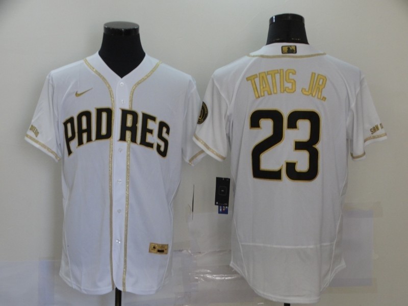 MLB San Diego Padres #23 Fernando Tatis Jr. White Gold 2020 Nike Flexbase Jerseys