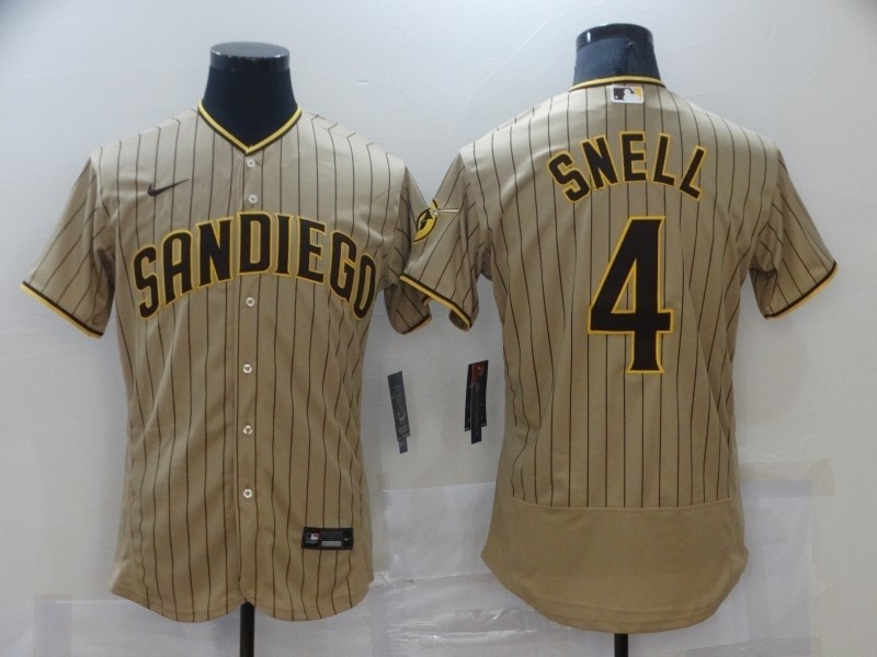 Men's San Diego Padres #4 SNELL Sand Brown Authentic Alternate Flexbase MLB Jersey