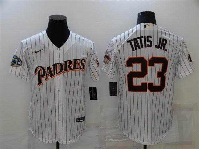 San Diego Padres #23 Fernando Tatis Jr. White Pinstripe 50th Anniversary Cool Base Jersey