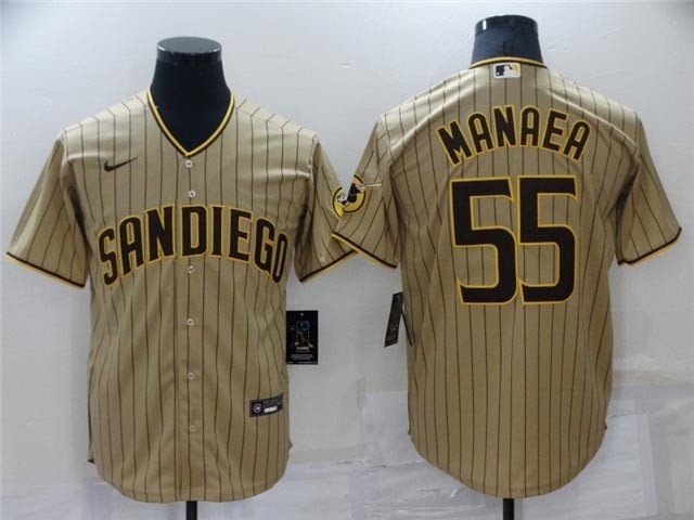 San Diego Padres #55 Sean Manaea Gray Pinstripe Cool Base Jersey