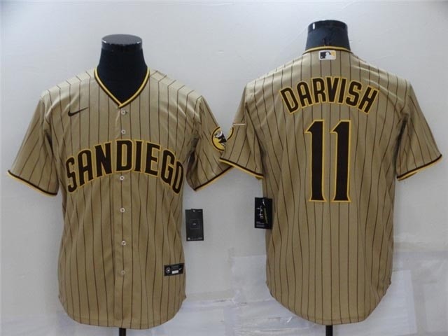 San Diego Padres #11 Yu Darvish Gray Pinstripe Cool Base Jersey