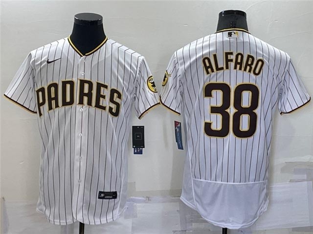 Men's San Diego Padres #38 Jorge Alfaro White Pinstripe Flex Base Jersey