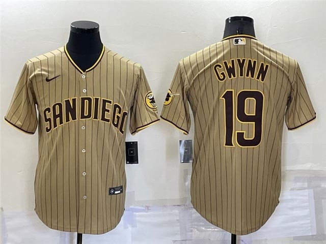 Men's San Diego Padres #19 Tony Gwynn Gray Pinstripe Cool Base Jersey