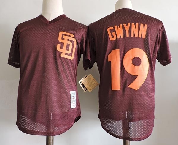 Men's Throwback San Diego Padres #19 Tony Gwynn Brown Mitchell & Ness Mesh Jersey