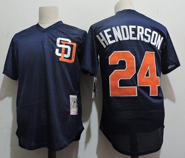 Men's Throwback San Diego Padres #24 Rickey Henderson Navy Mitchell & Ness Mesh Jersey