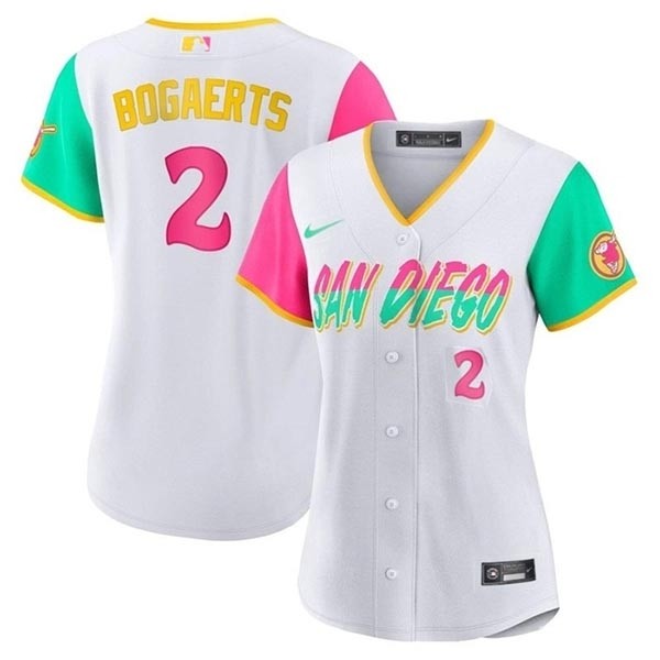 Women's San Diego Padres #2 Xander Bogaerts 2022 White City Connect With Front Number Stitched Baseball Jersey(Run Small)