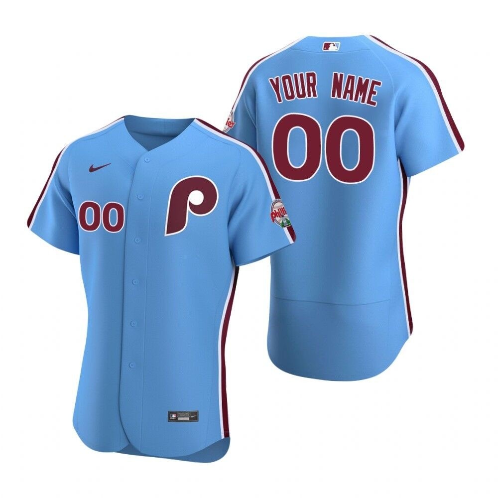 Men's Philadelphia Phillies Custom Nike light Blue Road 2020 Authentic Flexbase MLB Jersey(Name and number remark in comment column)