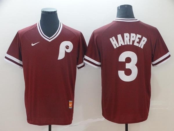 MLB Philadelphia Phillies #3 Bryce Harper Red Nike Throwback Jersey