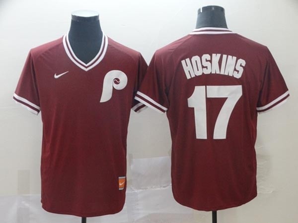 MLB Philadelphia Phillies #17 Rhys Hoskins Red Nike Throwback Jersey