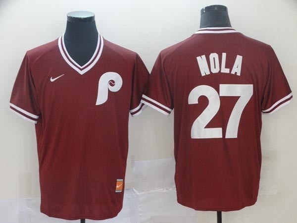 MLB Philadelphia Phillies #27 Aaron Nola Red Nike Throwback Jersey