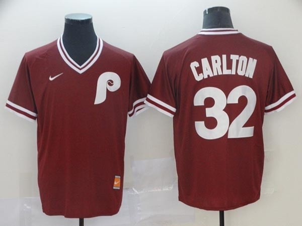 MLB Philadelphia Phillies #32 Steve Carlton Red Nike Throwback Jersey