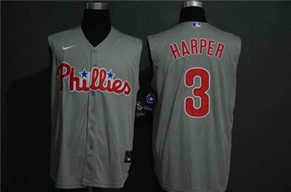 MLB Philadelphia Phillies #3 Bryce Harper Gray Nike Cool Base Sleeveless Jersey