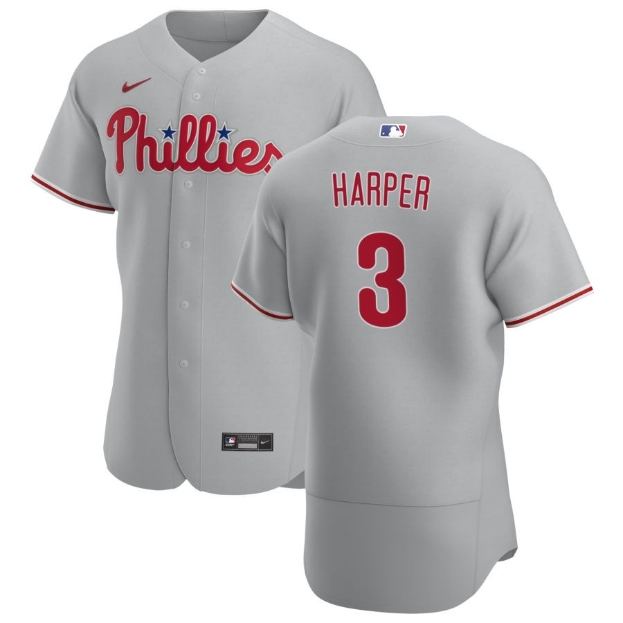 Men's Philadelphia Phillies #3 Bryce Harper Nike Gray Road 2020 Authentic Player MLB Jersey