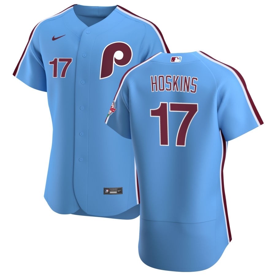 Men's Philadelphia Phillies #17 Rhys Hoskins Nike Light Blue Alternate 2020 Authentic Player MLB Jersey