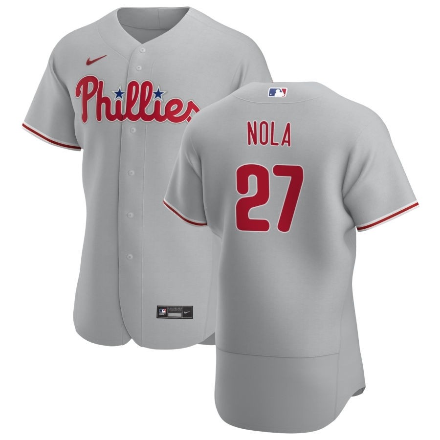 Men's Philadelphia Phillies #27 Aaron Nola Nike Gray Road 2020 Authentic Player MLB Jersey