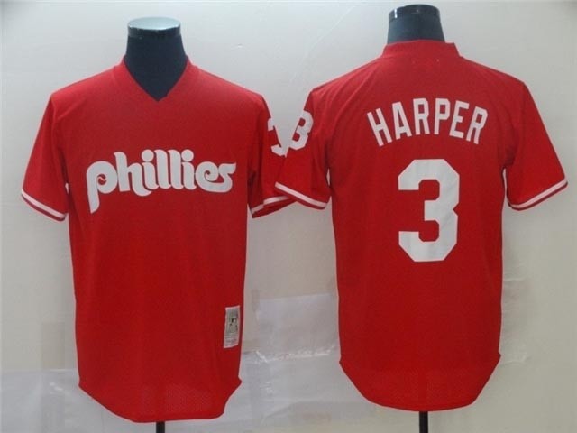 Philadelphia Phillies #3 Bryce Harper Red Cooperstown Mesh Batting Practice Jersey