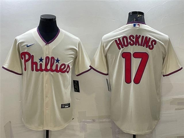 Men's Philadelphia Phillies #17 Rhys Hoskins Cream Cool Base Jersey