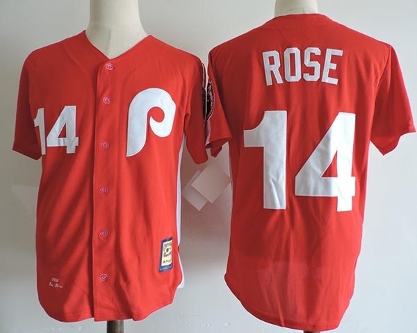 Men's Throwback Philadelphia Phillies #14 Pete Rose Red Cooperstown Collection MLB Jersey