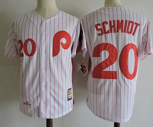 Men's Throwback Philadelphia Phillies #20 Mike Schmidt White Cooperstown Collection MLB Jersey