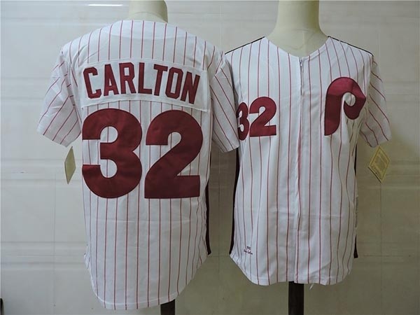 Men's Throwback Philadelphia Phillies #32 Steve Carlton White Cooperstown Collection MLB Jersey